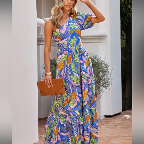 Simone Cotton Printed One Shoulder Cutout Maxi Dress - Picture 2 of 6